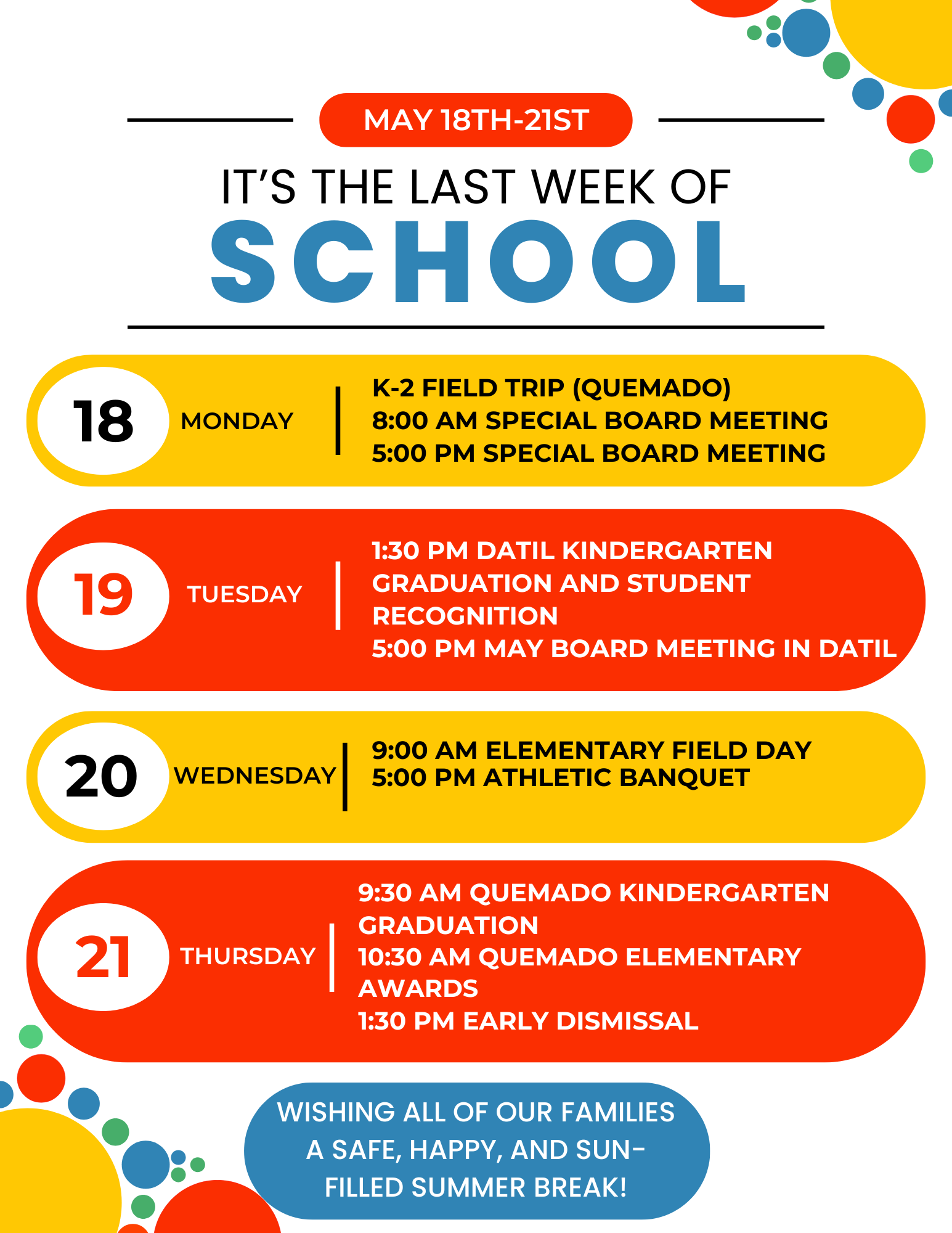 Last Week of School Plans